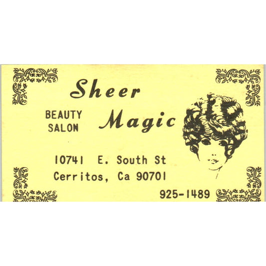 Sheer Magic Beauty Salon Cerritos CA Vintage Business Card SD8-B11