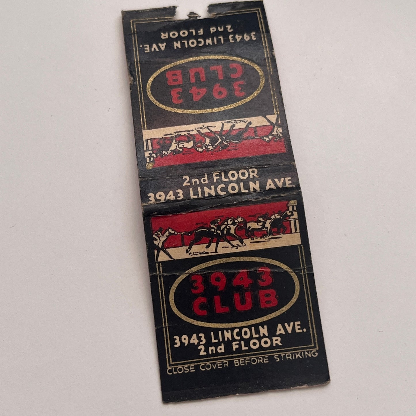 3943 Club Horse Racing Lincoln Ave Vintage Matchbook Cover TB8-MB-4