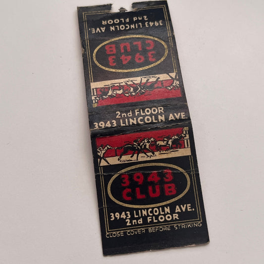 3943 Club Horse Racing Lincoln Ave Vintage Matchbook Cover TB8-MB-4