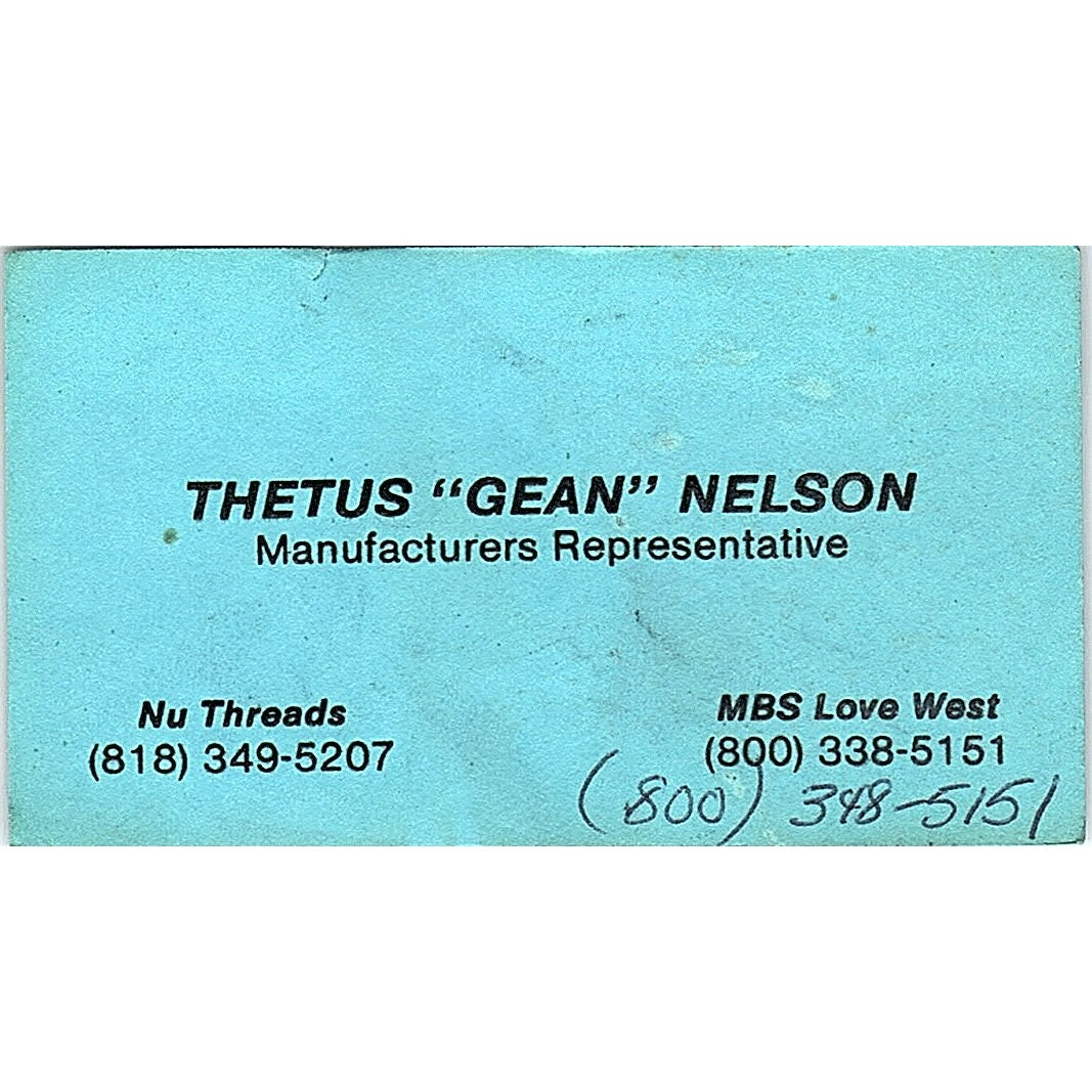 Thetus Gean Nelson Manufacturers Rep Los Angeles Vintage Business Card SD9-B5
