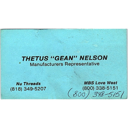Thetus Gean Nelson Manufacturers Rep Los Angeles Vintage Business Card SD9-B5