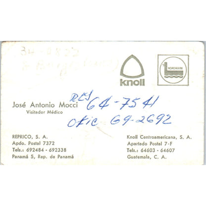 Knoll Centroamericana Jose Antonio Mocci Guatemala C.A. Business Card SD8-B16
