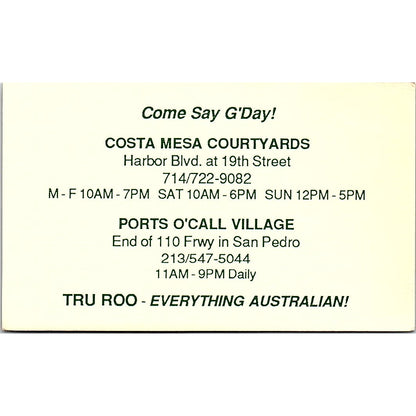 Tru Roo Richard Nelson Barbara Nelson Costa Mesa CA Vintage Business Card SF3-B4