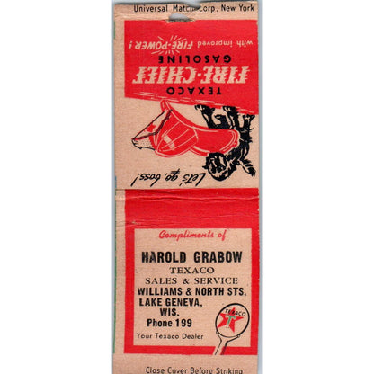 Harold Grabow Texaco Lake Geneva WI Vintage Matchbook Cover SD4-Y14