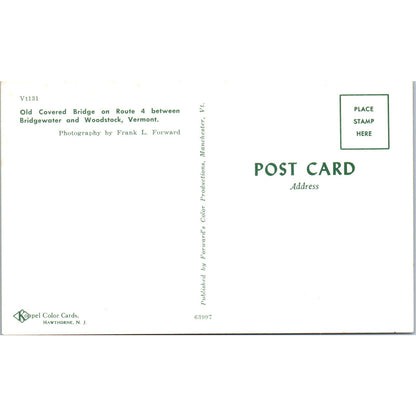 Old Route 4 Covered Bridge Bridgwater & Woodstock VT Vintage Postcard PD3