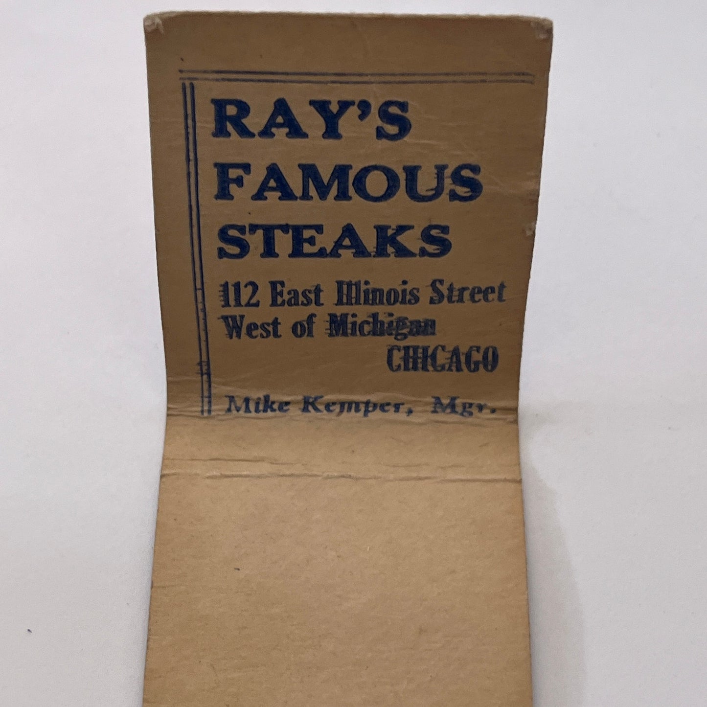 Ray's Famous Steaks of Chicago Mike Kemper Miami Beach FL Matchbook MM2-8