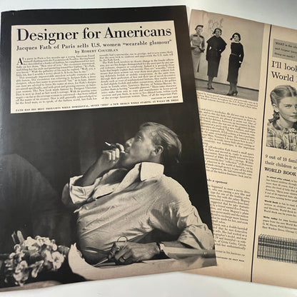 Designer for Americans Jacques Fath Paris 4 Pages 1940s WWII Era Article V29-5