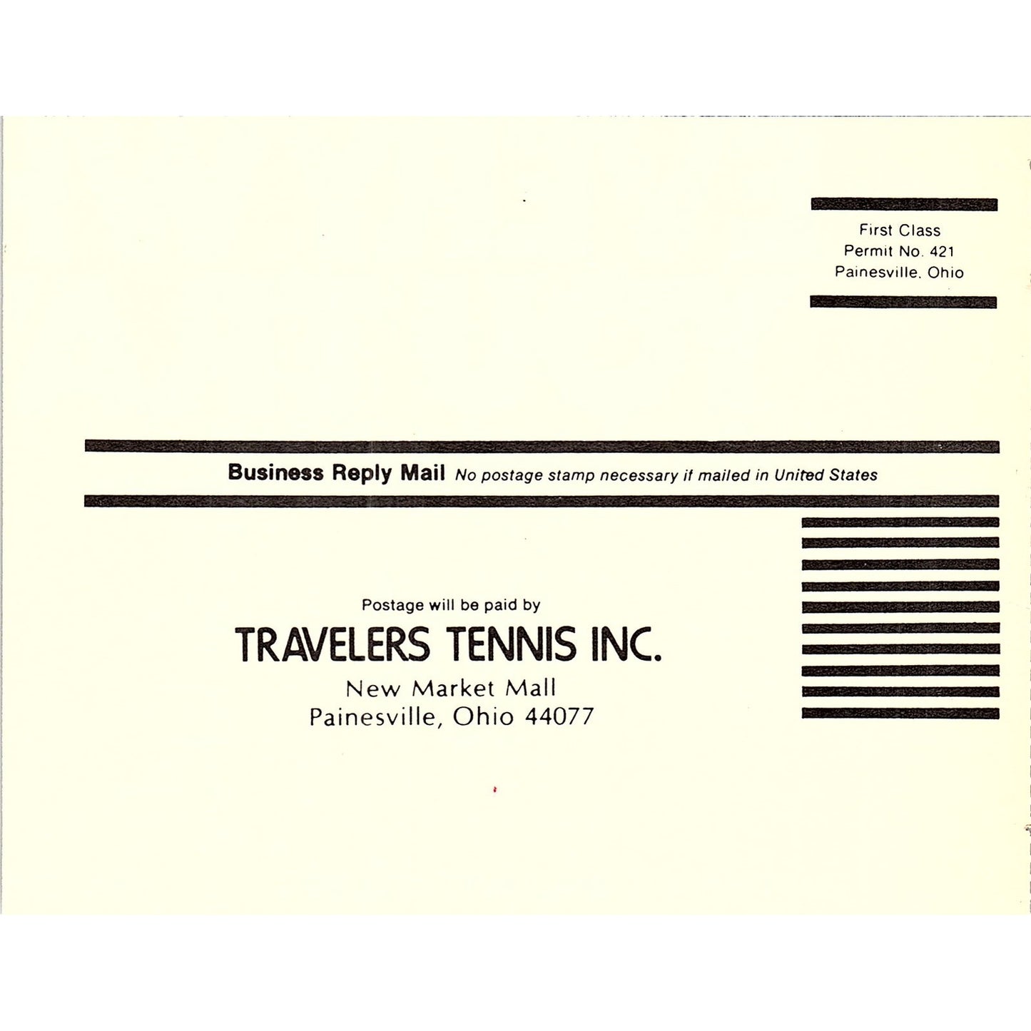 Travelers Tennis Inc Blank Postal Card Painesville OH 1977 Ad AF3-M2
