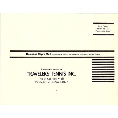 Travelers Tennis Inc Blank Postal Card Painesville OH 1977 Ad AF3-M2