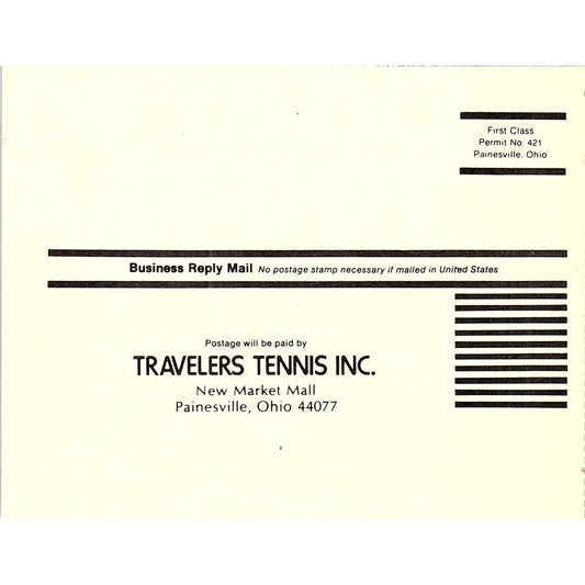 Travelers Tennis Inc Blank Postal Card Painesville OH 1977 Ad AF3-M2