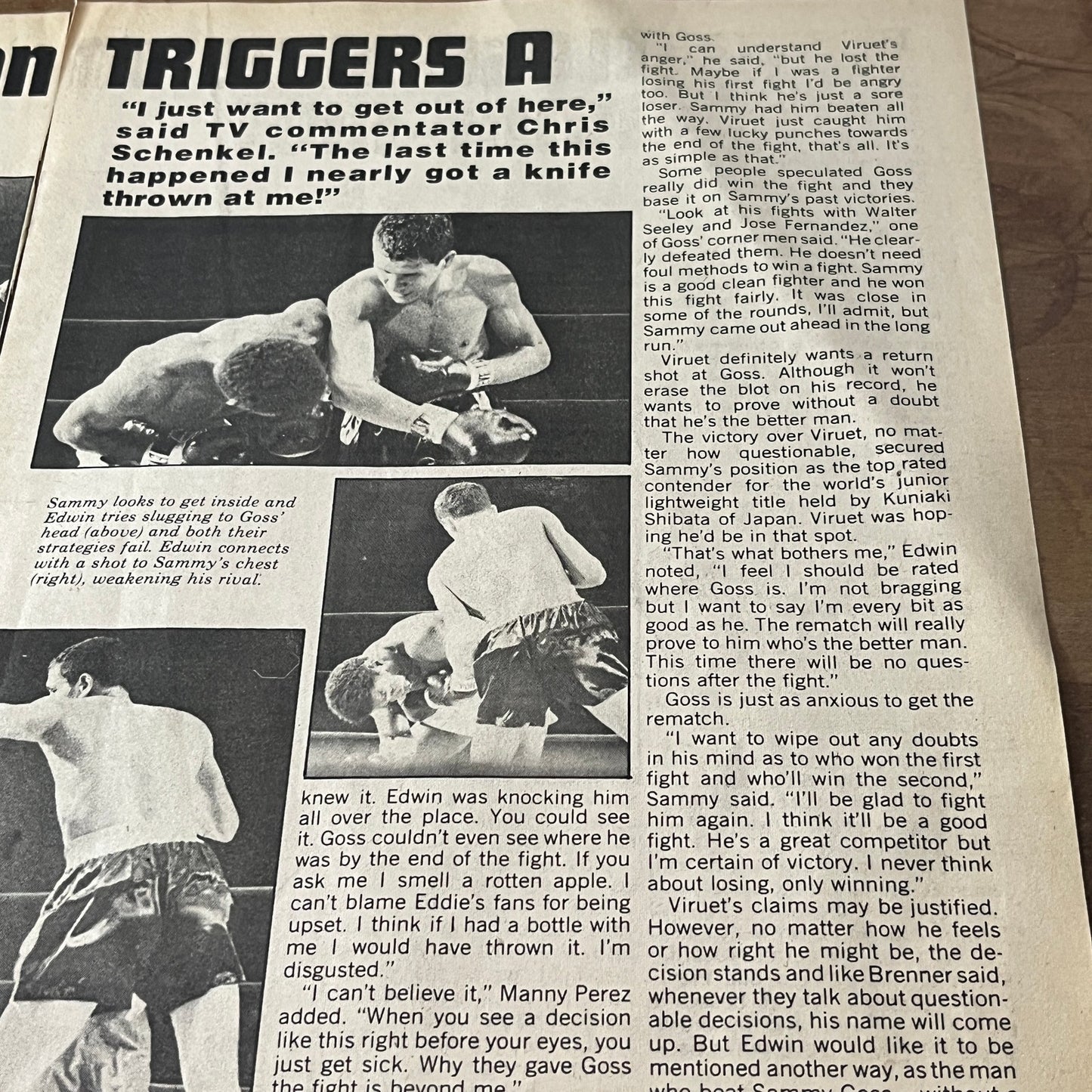 Sammy Goss Vs. Edwin Viruet Boxing Match Recap 2 Pages 1974 Ad AG1-10
