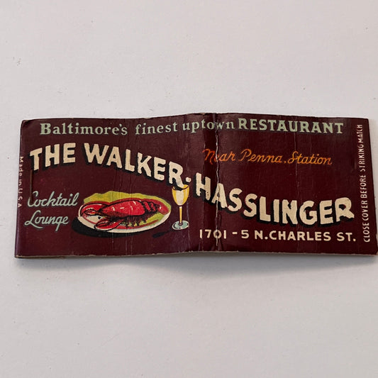 The Walker-Hasslinger Lounge Baltimore MD Vintage Matchbook Cover TB8-MB3-10