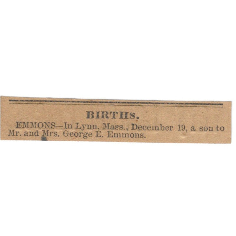 Mr. & Mrs. George E Emmons Birth Announcement Hartford 1886 Newspaper Ad AF7-SS6