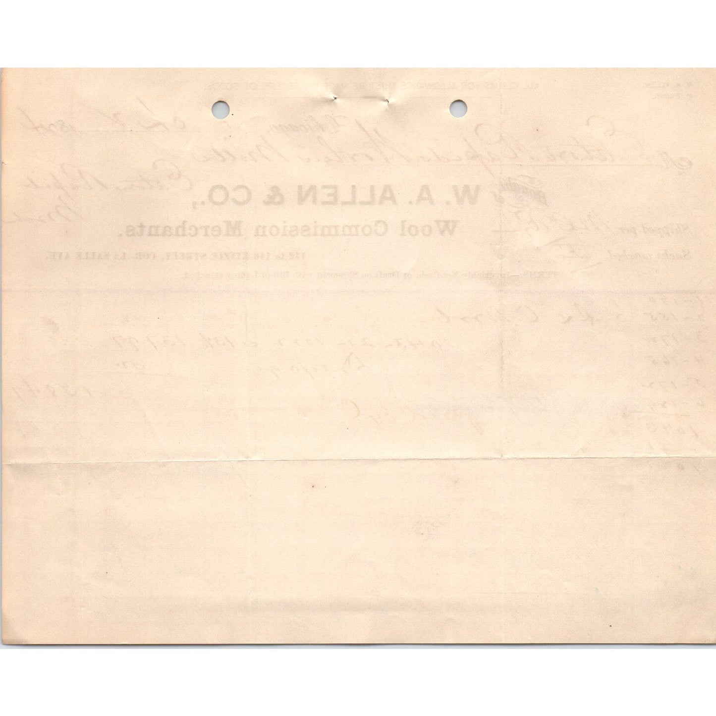 1894 W.A. Allen & Co Wool Merchants Chicago Billhead Letterhead D17