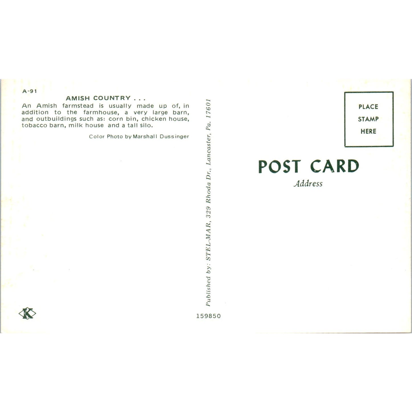 Traditional Amish Farmstead Pennsylvania Dutch Country Postcard PD8