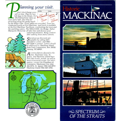 Vtg Mackinac MI Spectrum of the Straits Map & Fold Out Travel Brochure TF4-B1