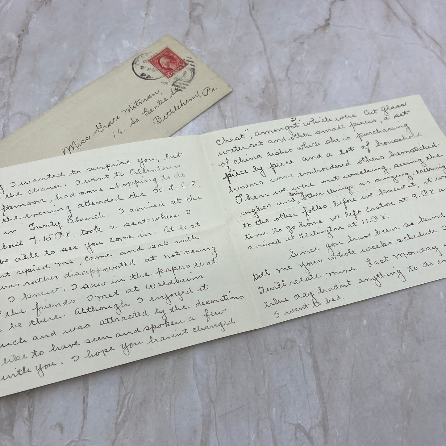 1916 Handwritten Letter Slatington PA to Grace Mitman Bethlehem PA EA5
