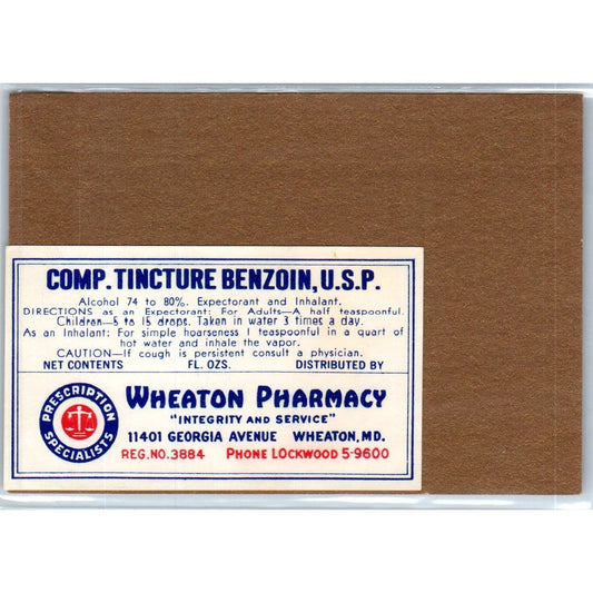 Wheaton Pharmacy Drug Store Wheaton MD Antique Apothecary Label TH2-AL