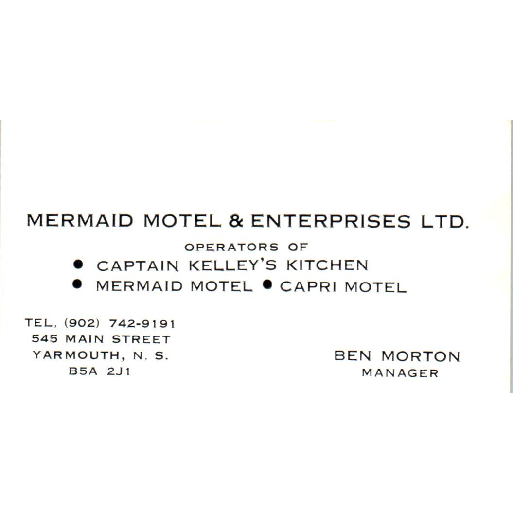 Mermaid Motel Captain Kelley's Kitchen Ben Morton Yarmouth NS Vtg Card SD8-B22