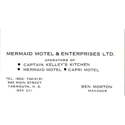 Mermaid Motel Captain Kelley's Kitchen Ben Morton Yarmouth NS Vtg Card SD8-B22
