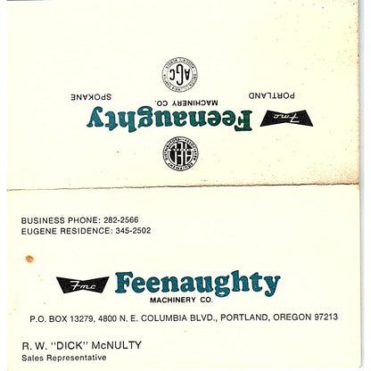 Feenaughty Machinery Co. R.W. Dick McNulty Portland Oregon Business Card SB4-B4