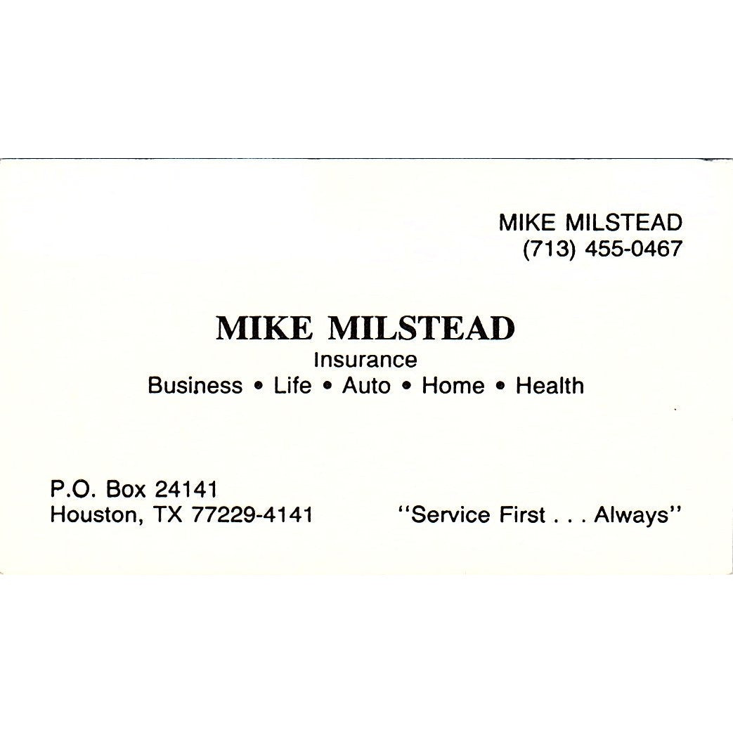 Mike Milstead Ins Houston Vintage Business Card SD9-B7