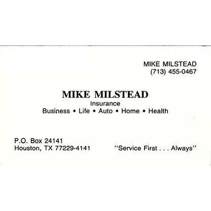 Mike Milstead Ins Houston Vintage Business Card SD9-B7