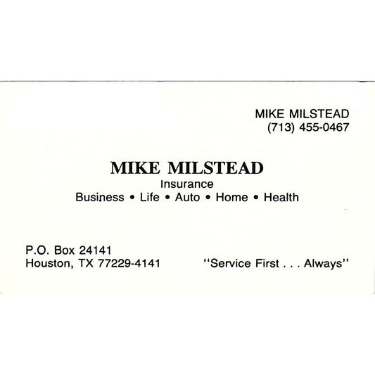 Mike Milstead Ins Houston Vintage Business Card SD9-B7