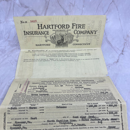 1927 Hartford Fire Ins Policy J.T. Pratt Spencer Virginia TG8-VV