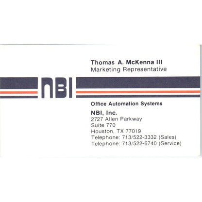 Thomas A McKenna III NBI Office Automation Houston Vintage Business Card SE3-B3