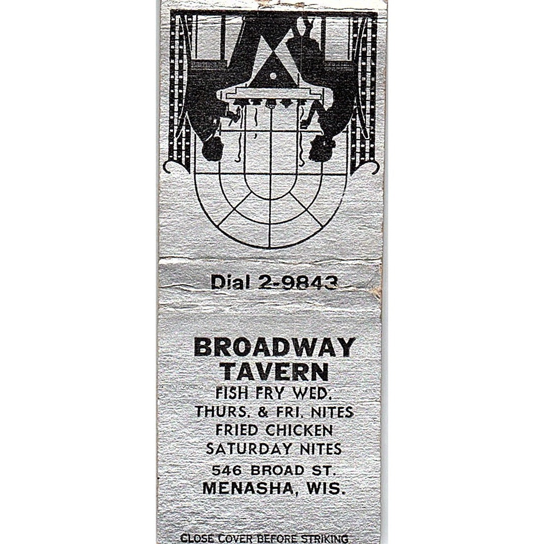 Broadway Tavern Menasha WI Vintage Matchbook Cover SF3-Y5