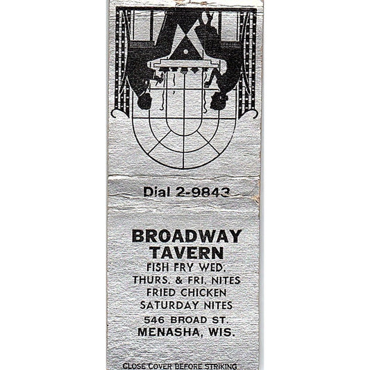 Broadway Tavern Menasha WI Vintage Matchbook Cover SF3-Y5