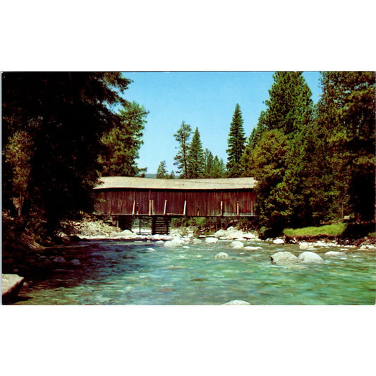 Wawona Bridge Merced River Yellowstone Park CA Covered Bridge Postcard PB12