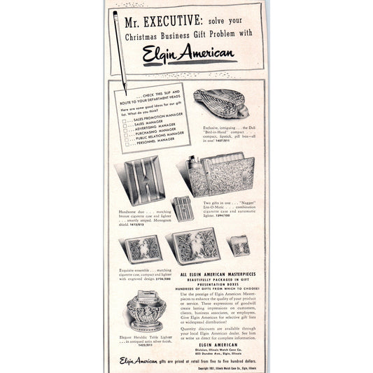 Elgin American Business Christmas Gifts Elgin IL 1951 Magazine Ad D17