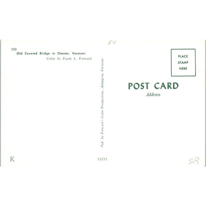 Old Covered Bridge in Chester Vermont Vintage Covered Bridge Postcard PC17