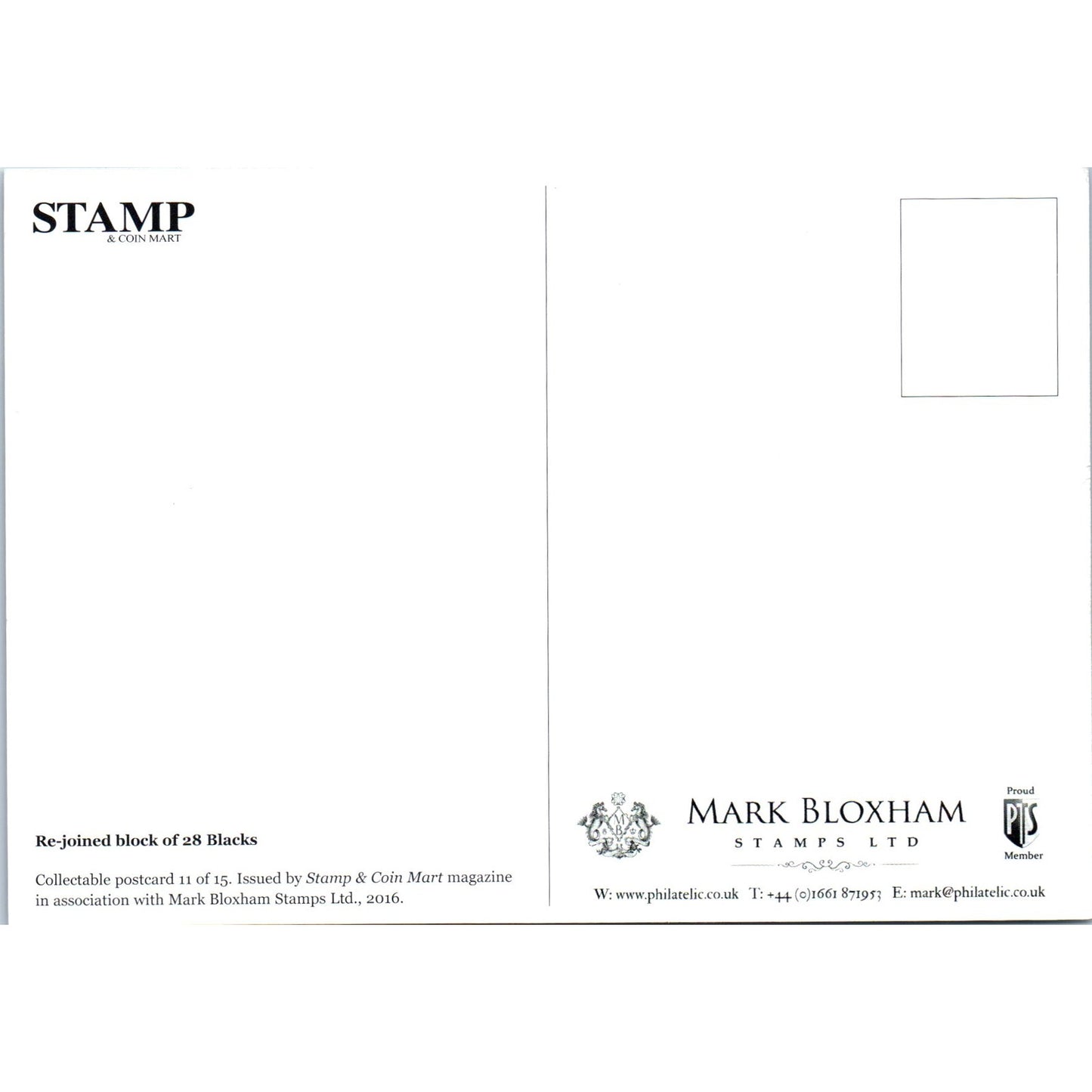 Re-Joined Block of 28 Blacks Mark Bloxham Stamps Ltd Vintage Postcard PE5