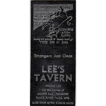 Lee's Tavern Black River Falls WI Vintage Matchbook Cover SF3-Y6