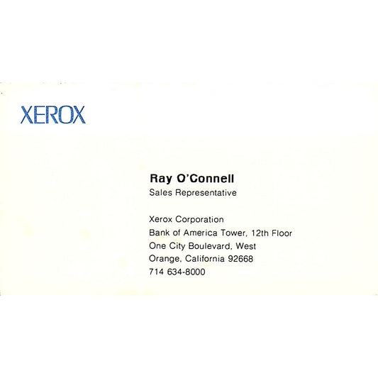 Xerox Corporation Ray O'Connell West Orange CA Vintage Business Card SB4-B10
