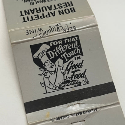 Bon Appetit Restaurant Ellington CT Vintage Matchbook Cover TB8-MB2-1