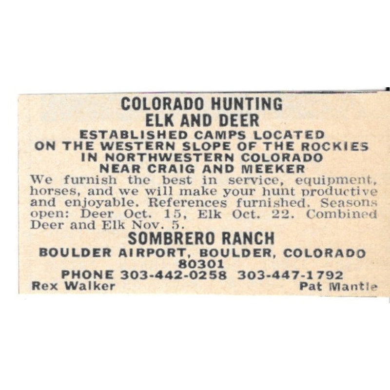 Sombrero Ranch Rex Walker Pat Mantle Boulder CO 1977 Ad AF6-S3