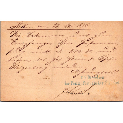 Radcaffe Wolgaste Zuckersiederei Stettin 1876 German Reich Postcard P5-12