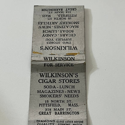 Wilkinson's Cigar Stores Pittsfield Great Barrington Matchbook Cover TB6-MB1-13