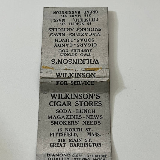 Wilkinson's Cigar Stores Pittsfield Great Barrington Matchbook Cover TB6-MB1-13