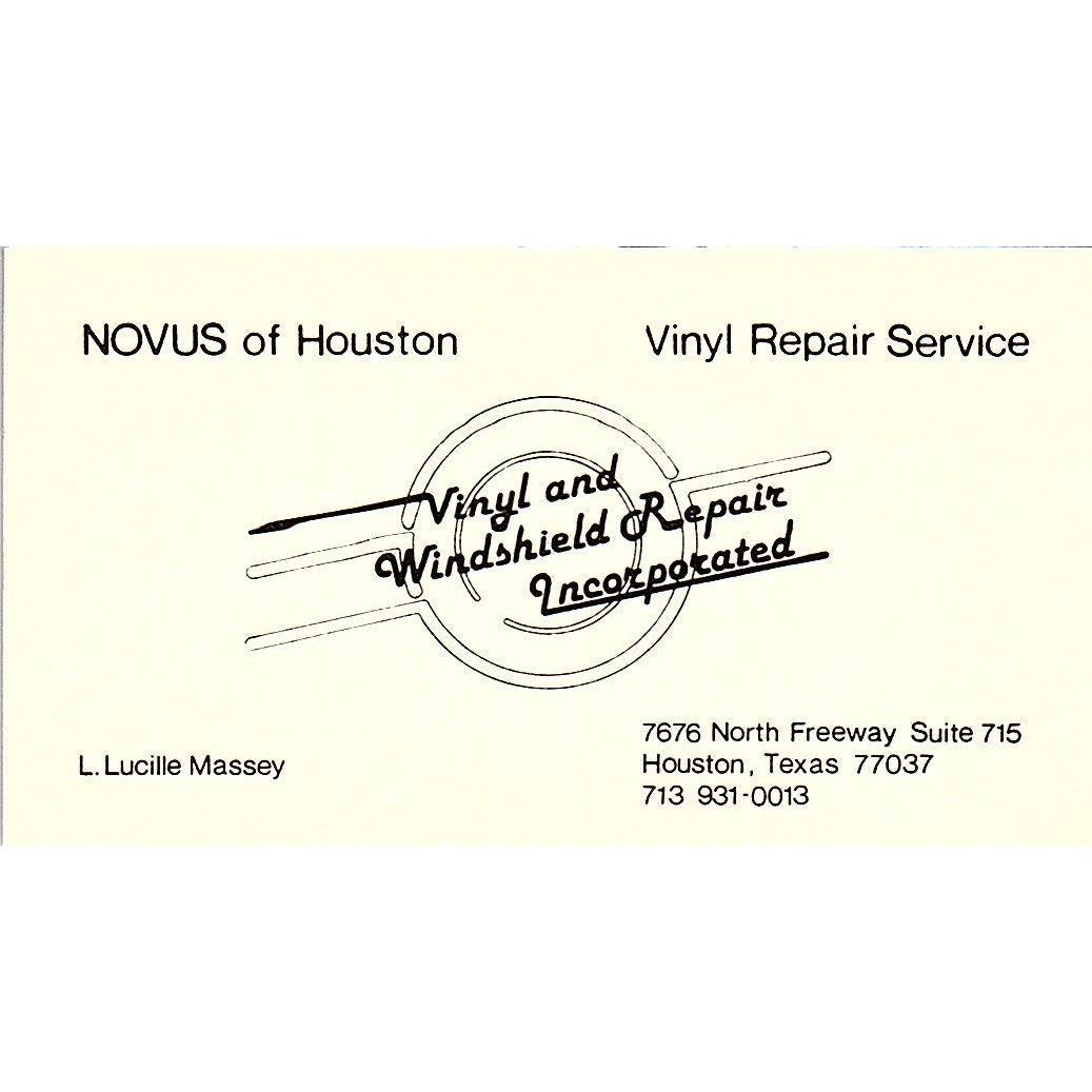 L Lucille Massey Vinal & Windshield Repair Houston Vintage Business Card SE3-B13