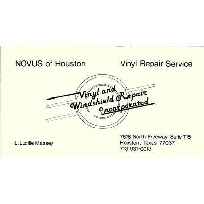 L Lucille Massey Vinal & Windshield Repair Houston Vintage Business Card SE3-B13