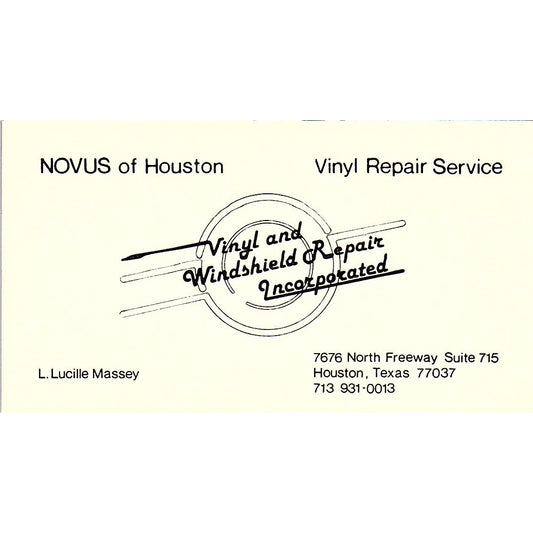 L Lucille Massey Vinal & Windshield Repair Houston Vintage Business Card SE3-B13
