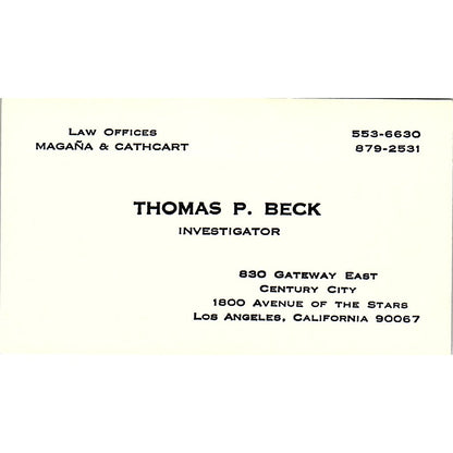 Law Offices Magna & Cathcart Thomas P. Beck Los Angeles CA Business Card SB4-B3