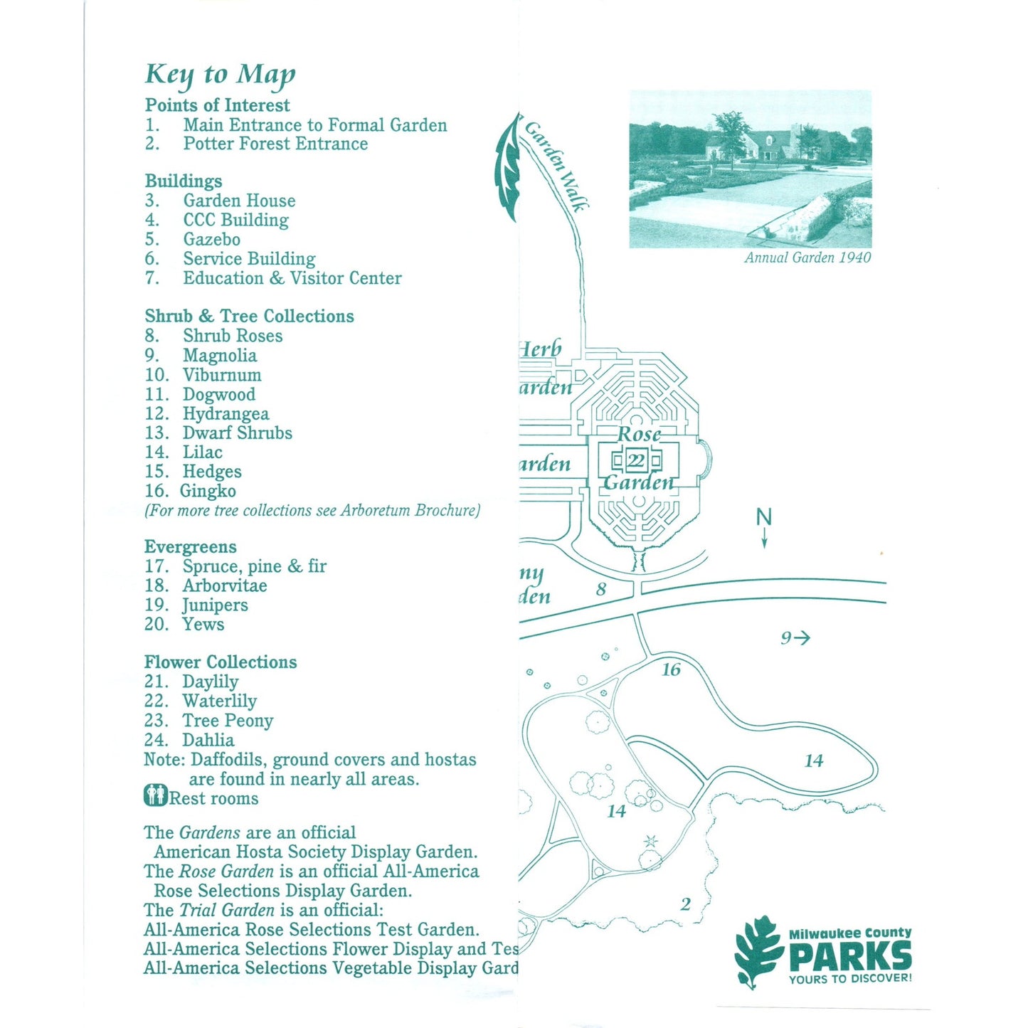 Vintage Boerner Botanical Gardens Map Milwaukee County WI Travel Brochure TF4-B1