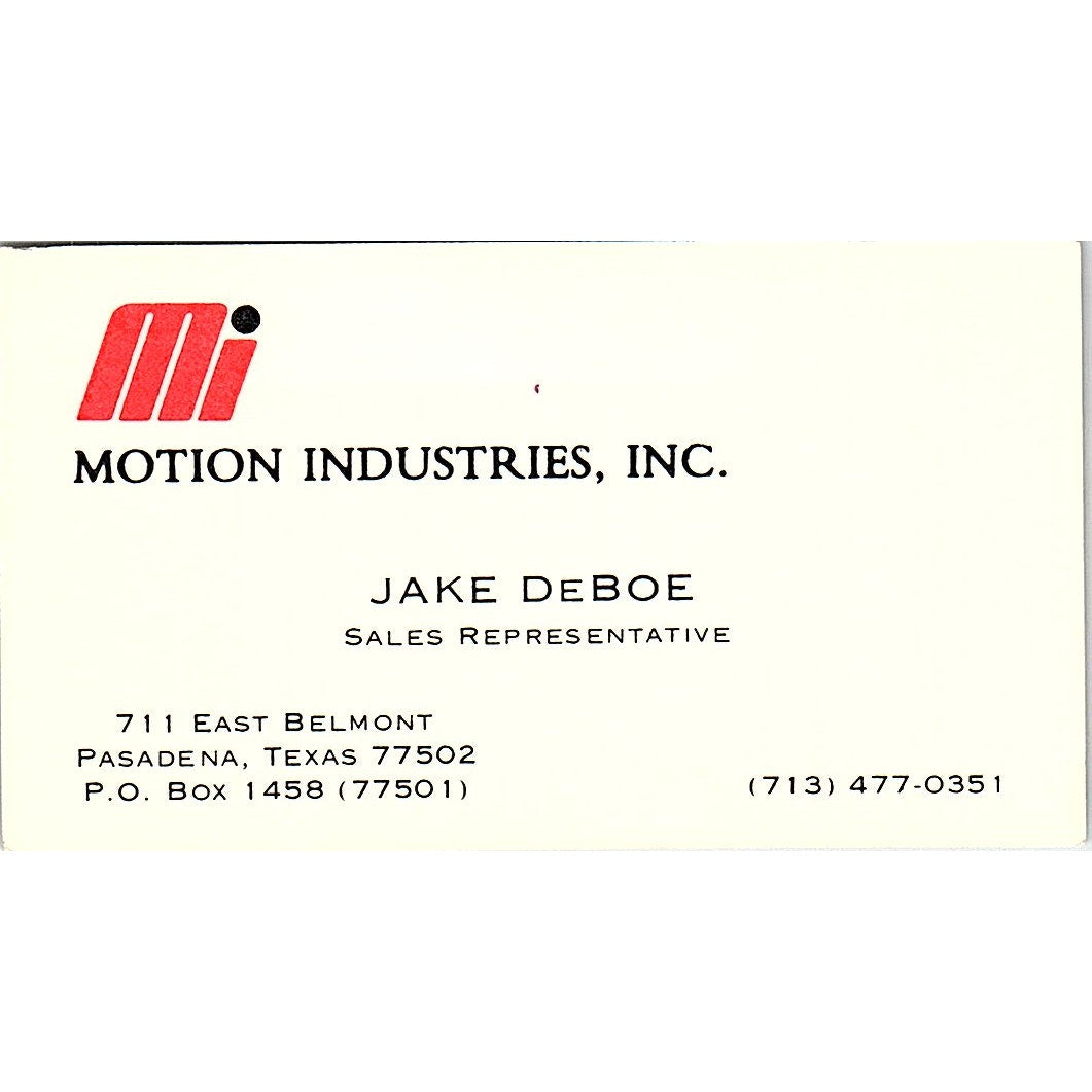 Motion Industries Inc. Jake Deboe Pasadena Texas Vintage Business Card SB4-B2