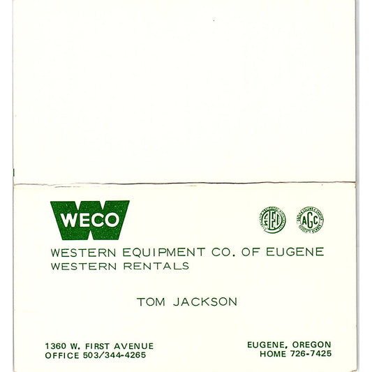 Western Equipment Co Tom Jackson Eugene Oregon Vintage Business Card SB4-B5